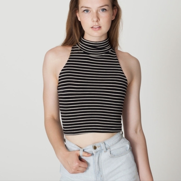 AMERICAN APPAREL striped sleeveless turtleneck tank top xs - Picture 1 of 8